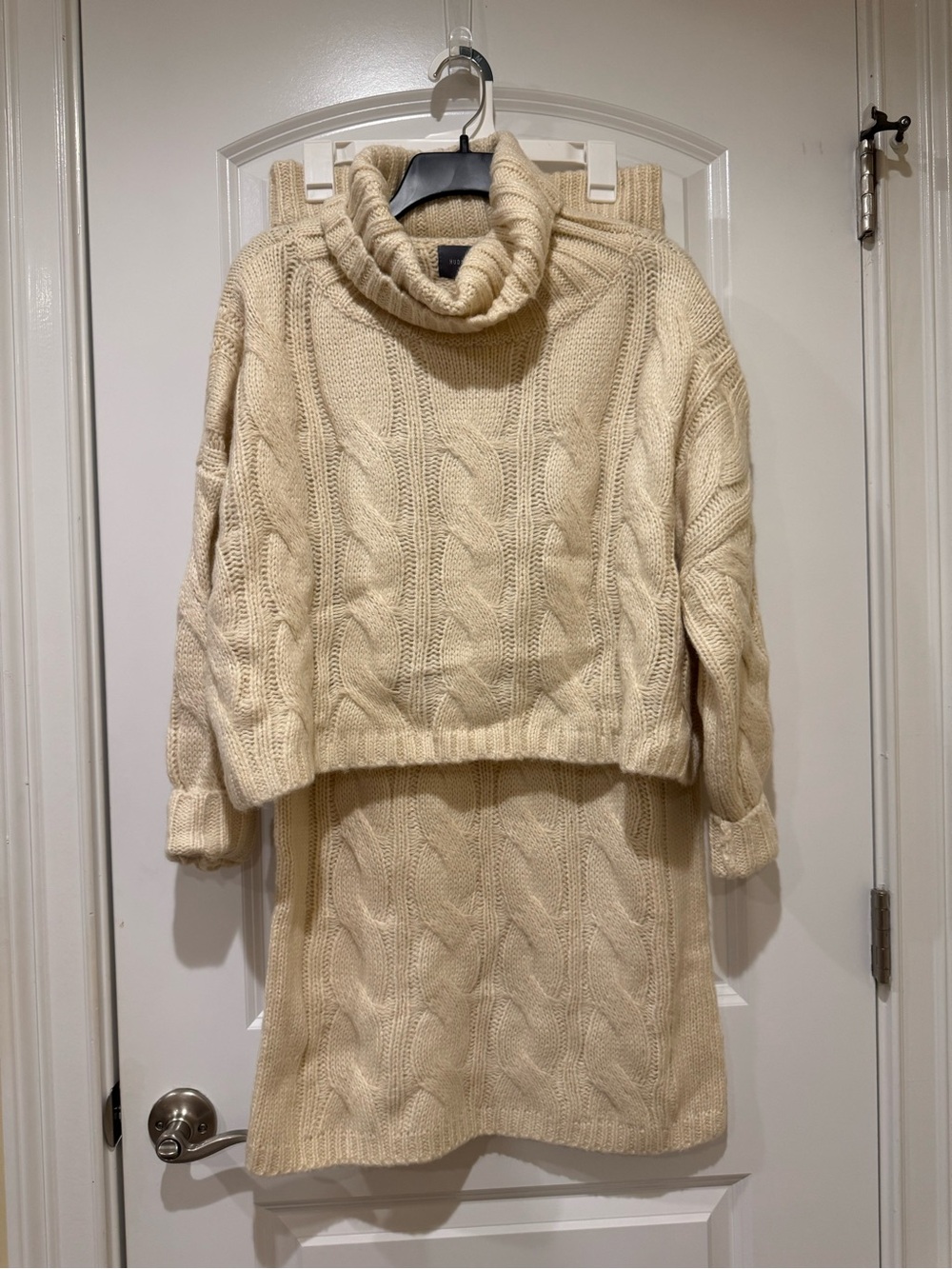 Cozy Cable Knit Turtleneck Sweater & Skirt Set - Cream